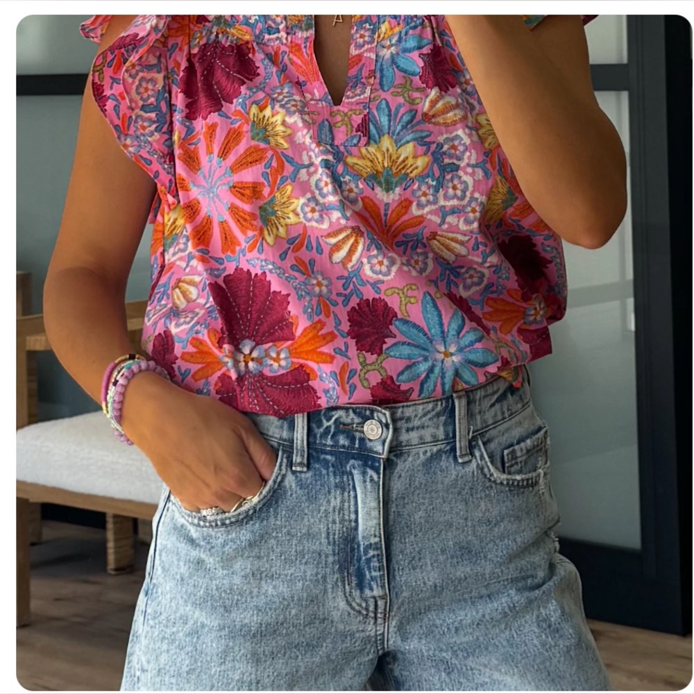 Talulah Pink and Red Ruffled Blouse
